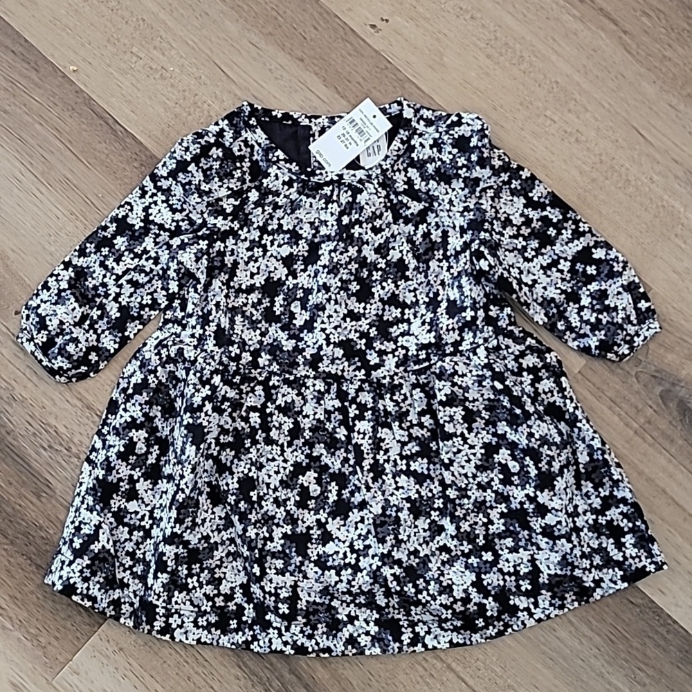 NWT Baby Gap Floral Long Sleeve Dress Black Grey Pink